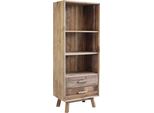 Milanihome.It - Libreria Scaffale Mobile Stile Moderno Di Design Rustico Country, 2 Cassetti 3 Ripiani, Legno Pino Massello Riciclato, Marrone, Per Arredamento Camera Da Letto Soggiorno Salotto , Cm 60X40X160 Hdi Coloremarrone