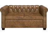 Divano Chesterfield 2 Posti In Pelle Finta Marrone