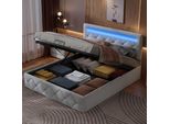 Letto Imbottito Idraulico 160X200Cm Con Led, Letto Contenitore Con Rete A Doghe, Letto Giovanile Letto Matrimoniale A Molle Insacchettate Con Contenitore, Pelle Finta, Bianco