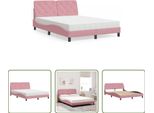 The Living Store Letto Con Materasso Rosa 120X200 Cm In Velluto