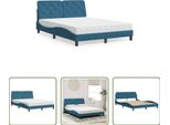 The Living Store Letto Con Materasso Blu 120X200 Cm In Velluto