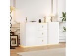 Credenza Sweiko Led Larghezza 150 Cm, Credenza Multifunzionale, Cassettiera, Credenza Alta, 2 Ante, 2 Cassetti, Credenza Con Illuminazione Led