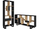 Libreria Scaffale, 67X31X174Cm, Design Industriale, Nero E Rovere