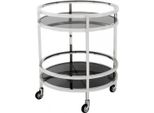 Casa Padrino Carrello Bar Carrello Di Servizio Rotondo In Acciaio Inox Nichelato / Vetro Nero - Mobili Per Hotel E Ristoranti - Tavola Di Servizio