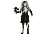 Scheletro Sposa Bambini Halloween Spaventoso Costume Nero Bianco Vestito Velo Tulle, Taglia: 110/116 Colore: Nero