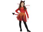Costume Da Demone Diavolo Fascia Per Capelli Vestito Ali Coda Halloween Outfit Bambini Festa, Taglia: 110/116 Colore: Rosso