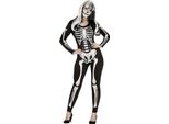 Scheletro Halloween Jumpsuit Costume Spaventoso Partito Gotico Outfit Notte Nero Bianco Look Eleganza, Taglia: 38 - 40 (M) Colore: Nero