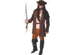 Capitano Pirata Avventura Costume Di Carnevale Classico Elegante Bucaniere, Taglia: 54 - 56 (Xl) Colore: Marrone