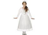 Principessa Fiaba Abito Carnevale Costume Elegante Reale Neve Lucentezza Sognante Argento Incoronazione Castello Sera Reale Glamour Glitter Fantasia, Taglia: 128/134 Colore: Bianco