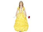 Principessa Fiaba Carnevale Vestito Giallo Rosso Tiara Glitter Rose Sognante Costume Fata Festa Bambini Eleganza Ballo Costume Fantasia Vestiti Carnevale Highlight, Taglia: 110/116 Colore: Giallo