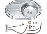 Lavello Da Incasso In Acciaio Inox 77X50 Cm, Vasca Rotonda A Destra, Sgocciolatoio A Sinistra E Sifone