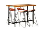 The Living Store Set Da Bar Da 5 Pezzi Legno Massiccio Riciclato E Vera Pelle