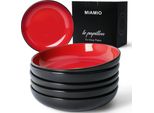 Miamio - Set Di Piatti Da Minestra Rosso, Piatto Da Pasta Collezione Le Papillon (6 X 900 Ml)