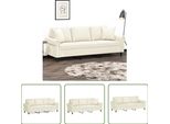 The Living Store Divano A 3 Posti Con Cuscini Decorativi In Velluto Crema 180 Cm