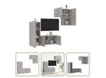 The Living Store Parete Attrezzata 4 Pezzi In Legno Grigio Sonoma