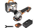 Smerigliatrice Angolare A Batteria WX800 Di Worx Con 2 Batterie 20V/2,0 Ah, Caricabatterie E Custodia
