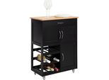 Carrello Portavivande - Mobile Da Cucina - Isola Mobile Da Cucina - Ampio Spazio Con Portabottiglie E Cassetto - Facile Mobilità Con Ruote Bloccabili - Robusto Mdf E Legno Di Gomma - 67 Cm X 87 Cm X 38 Cm - Nero