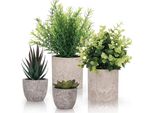 Piccole Piante Artificiali Verdi (Confezione Da 4) - Piante Artificiali Decorative Per Vasi Da Interno In Bagno E Ufficio - Eucalipto E Piante Grasse