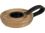 H&S Decoration | Portacandele - Portacandele - 11 Cm - Legno Di Mango - Marrone - Con Inserto In Metallo
