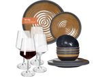 Set Di Stoviglie Da Campeggio In Melamina 4 Persone Stone Curry + 4 Bicchieri Da Vino Rosso Milano Bicchieri Da Vino Rosso Stoviglie Picnic Bbq