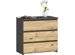 Comò Elegante Con 3 Cassetti In Grigio Grafite E Rovere Artisanale