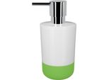 Dispenser Per Sapone Spirella "Moji"" Dispenser Per Sapone Liquido Con Silicone Per Evitare Di Scivolare, Capacità 300 Ml - 7,5 X 7,5 X 16,5 Cm - Bianco/Verde"