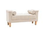 Homcom Panca Panca Imbottita Con Rivestimento In Ciniglia, Bracciolo Panca Letto Con 2 Cuscini A Cilindro, Struttura In Legno, Panca Per Scarpe Per Camera Da Letto, Soggiorno, Corridoio 115 X 44 X 58 Cm Beige