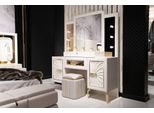 Elegante Toeletta In Legno Beige Con Specchio E Pouf