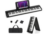 Costway Pianoforte Digitale Con 61 Tasti, Pianoforte Elettrico Pieghevole Con Bluetooth, Leggio, Pedale E Borsa Per Pianoforte, Tastiera Per Pianoforte Elettrico Per Bambini Adulti