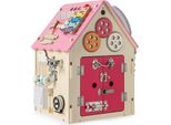 Casetta In Legno Per Bambini Costway, Casetta Educativa Con Gioco Sensoriale E Spazio Di Archiviazione, Giocattolo Didattico Sensoriale Montessori Per La Motricità Fine, Cubo Di Attività Per Bambini Dai 3 Anni In Su (Rosa)