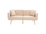 Abrihome Divano Letto A 3 Posti In Velluto Con Schienale Regolabile, Divano Letto Per Ospiti, Beige