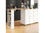 Abrihome Tavolo Da Sala Da Pranzo Tavolo Bar Girevole A 360°, Tavolo Alto Allungabile Con Armadio E Cassetti, Bianco