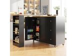 Abrihome Tavolo Da Sala Da Pranzo Tavolo Da Bar Girevole A 360°, Tavolo Alto Allungabile Con Armadio E Cassetti, Nero