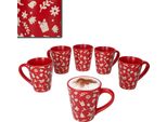 Set Di 6 Tazze Da Caffè Dell'avvento 250Ml In Gres Rosso Crema Tè Di Natale
