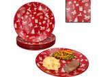 Set Di 6 Piatti Dell'avvento Ø27Cm In Gres Rosso Per La Cena Di Natale