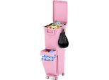 Cestino Costway A 3 Scomparti, Cestino Da 32L Con Contenitore, Cassetto, Adesivo, Maniglia E Gancio, Cestino A Pedale Su Ruote, Sistema Di Separazione Dei Rifiuti, Rosa