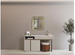 Elegante Toletta Beige Con Specchio E Sgabello In Legno