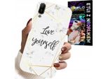Custodia Per Huawei Y6 2019 - Marmo Bianco Con Cornici Dorate Love You