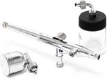Pistola Per Aerografo Wiltec Tipo 134 Con Funzione A Doppia Azione, Ugello Ø 0,3 Mm, 2 Tazze Di Colore, Pipetta, Adattatore Per Modellismo, Nail Art Ecc.