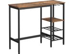 Tavolo Alto Vasagle, Tavolo Da Pranzo, Tavolo Da Bar, Con Portabicchieri E Portabottiglie, Per Soggiorno, Cucina, 110 X 40 X 90 Cm, Industriale, Marrone Rustico.