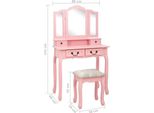 Vidaxl Set Da Toilette In Legno Di Paulownia Con Sgabello, Specchio, Comò, Tavolo Cosmetico, Camera Da Letto Rosa 80 X 69 X 141 Cm