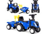 Trattore Cavalcabile Con Rimorchio Per Bambini, Volante Interattivo, Suoni, Blu