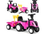Trattore Cavalcabile Con Rimorchio Per Bambini, Volante Interattivo, Suoni, Rosa