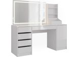 Vicco Tavolo Da Toeletta Sherry, 158.2 Cm 3 Parti, Bianco/Bianco Lucido