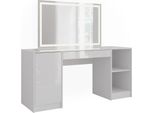Vicco Tavolo Da Toeletta Sherry, 158.2 Cm Con Specchio Led, Bianco/Bianco Lucido
