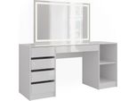Vicco Tavolo Da Toeletta Sherry, 158.2 Cm Con Specchio Led, Bianco/Bianco Lucido