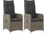 Vidaxl Poltrona Da Giardino Con Cuscino 2 Pz. Regolabile In Poly Rattan Grigio