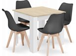 Set Da Pranzo 1 + 4, Tavolo Mado 80X80 Bianco/Rovere Di Sonoma + Sedie Bali Mark Nero