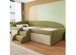 Letto Per Bambini Flieks 90X190Cm Con Scale, Divano Letto Per Bambini Singolo Con Protezione Anticaduta E Rete A Doghe, Letto Imbottito In Velluto, Verde