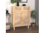 Vidaxl Credenza Marrone 60X30X75 Cm In Pino Massiccio E Rattan Naturale